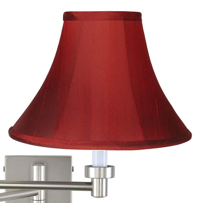 Image 3 Possini Euro Brushed Nickel Red Silk Shade Plug-In Swing Arm Wall Lamp more views