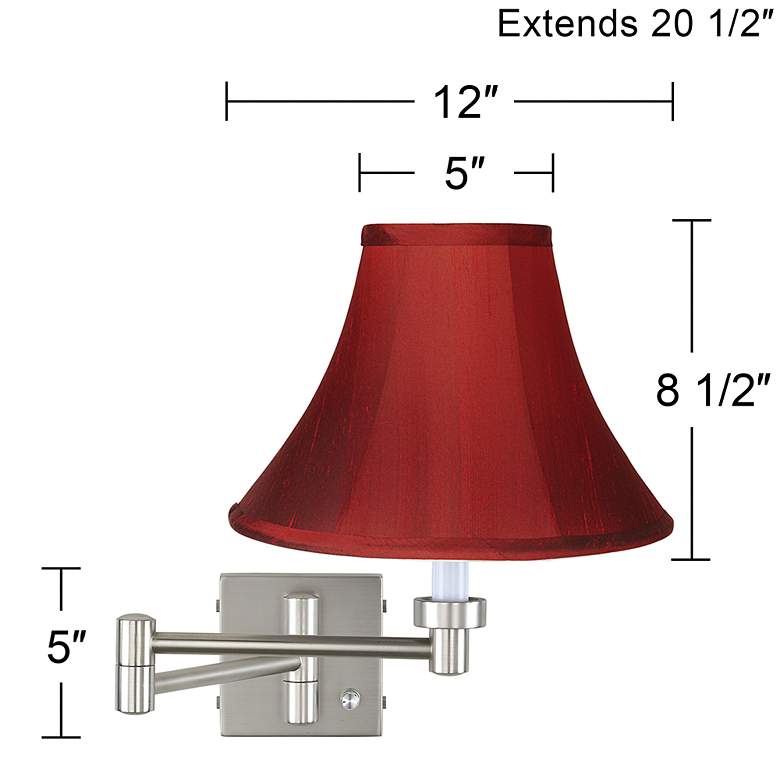 Image 5 Possini Euro Brushed Nickel Red Silk Shade Plug-In Swing Arm Wall Lamp more views