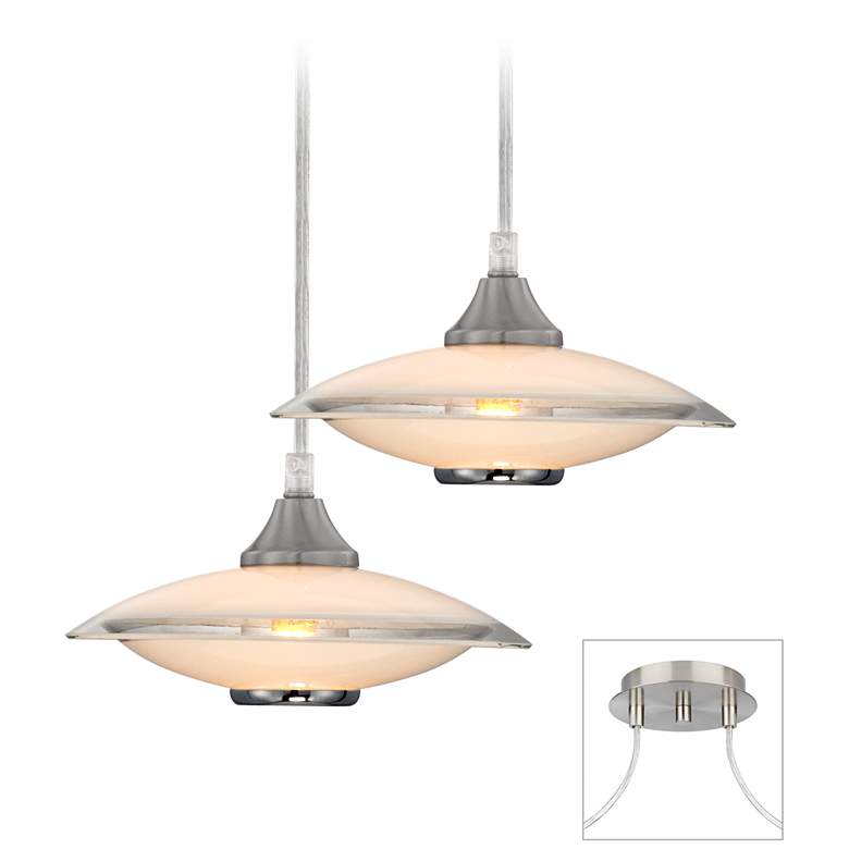 Image 1 Possini Euro Brushed Nickel Saucers Double Light Pendant