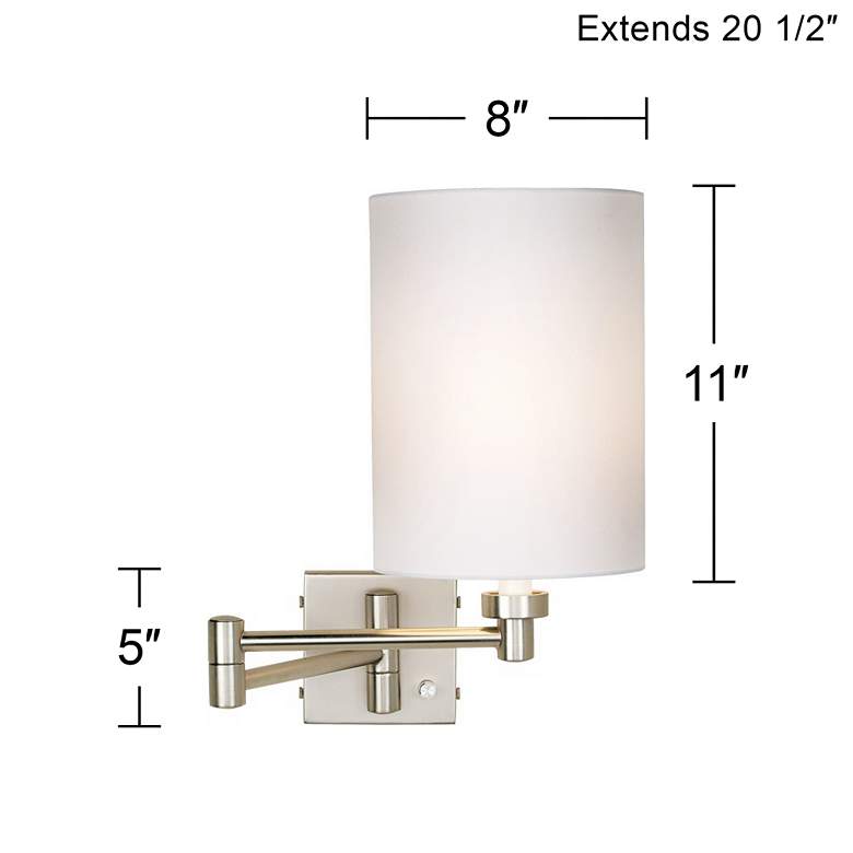 Image 3 Possini Euro Brushed Nickel White Cylinder Plug-In Swing Arm Wall Lamp more views