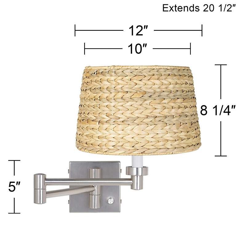 Image 3 Possini Euro Brushed Nickel Woven Seagrass Shade Swing Arm Wall Lamp more views