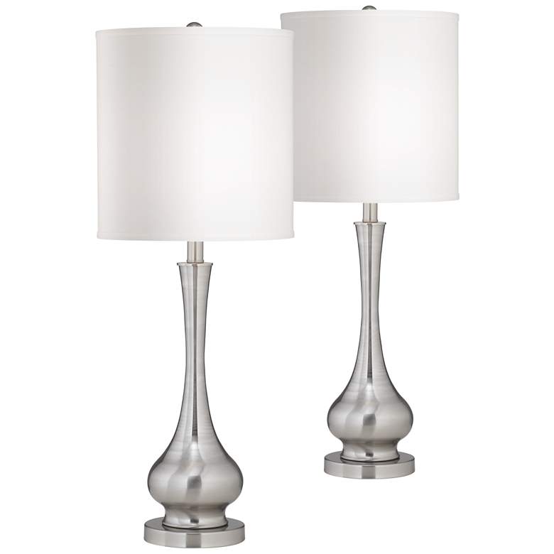 Image 2 Possini Euro Brushed Steel 32" Tall Gourd Table Lamps Set of 2