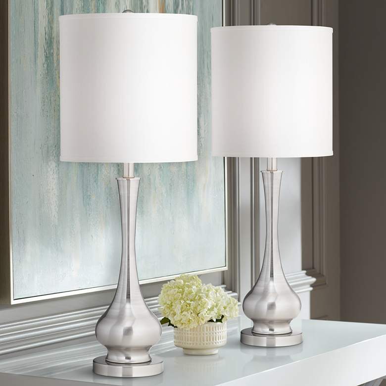 Image 1 Possini Euro Brushed Steel 32" Tall Gourd Table Lamps Set of 2