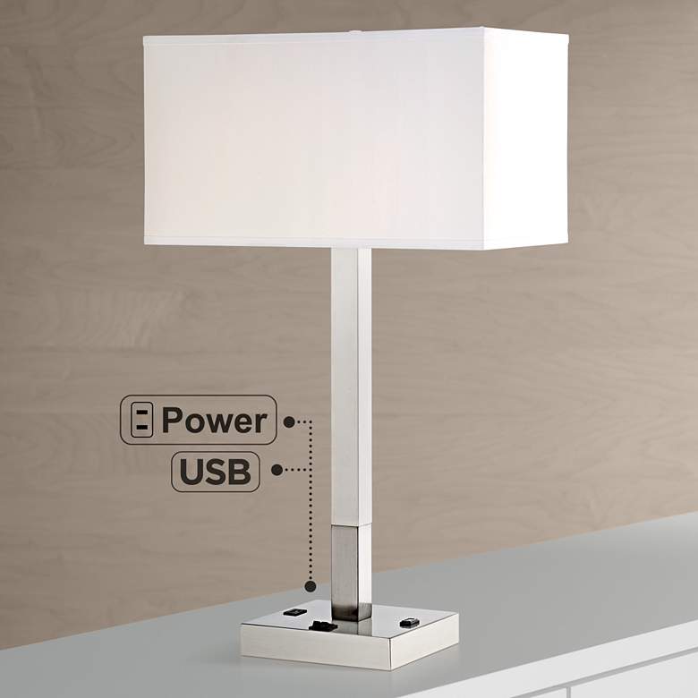 Image 1 Possini Euro Bryce 30" Metal USB and Outlet Modern Table Lamp