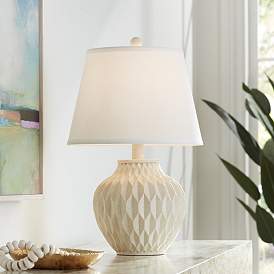 Image1 of Possini Euro Buckhead 22" White Geometric Pattern Modern Table Lamp