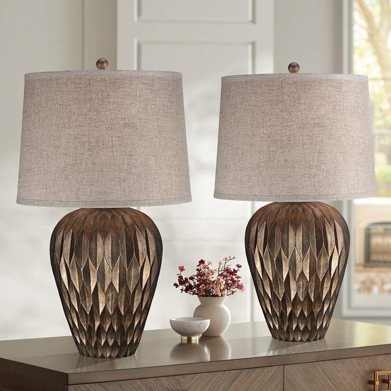 Image 1 Possini Euro Buckhead 28" High Bronze Modern Urn Table Lamps Set of 2