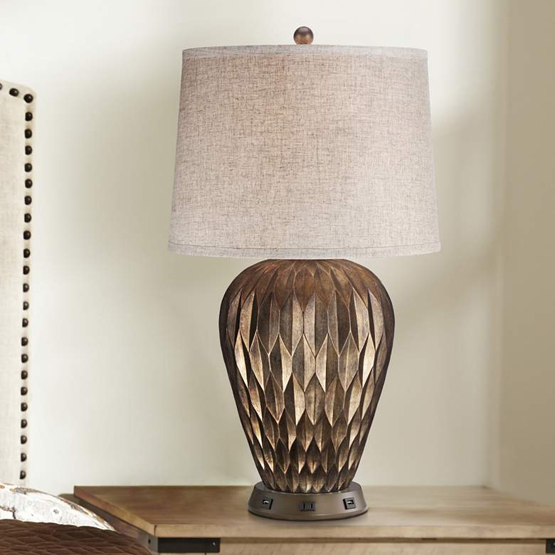 Image 1 Possini Euro Buckhead Bronze 28" Table Lamp with USB Workstation Base