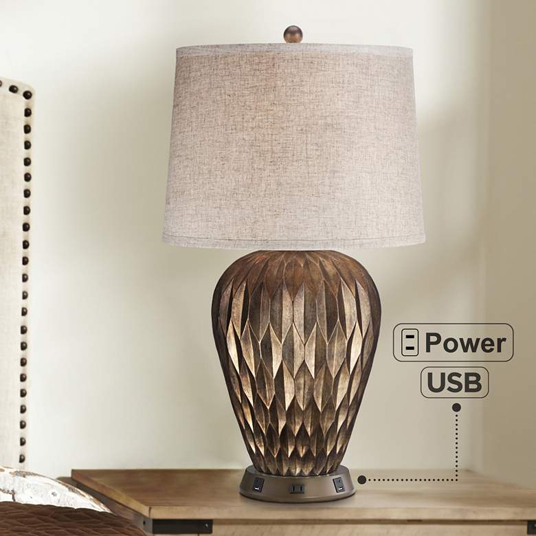 Image 7 Possini Euro Buckhead Bronze 28" Table Lamp with USB Workstation Base more views