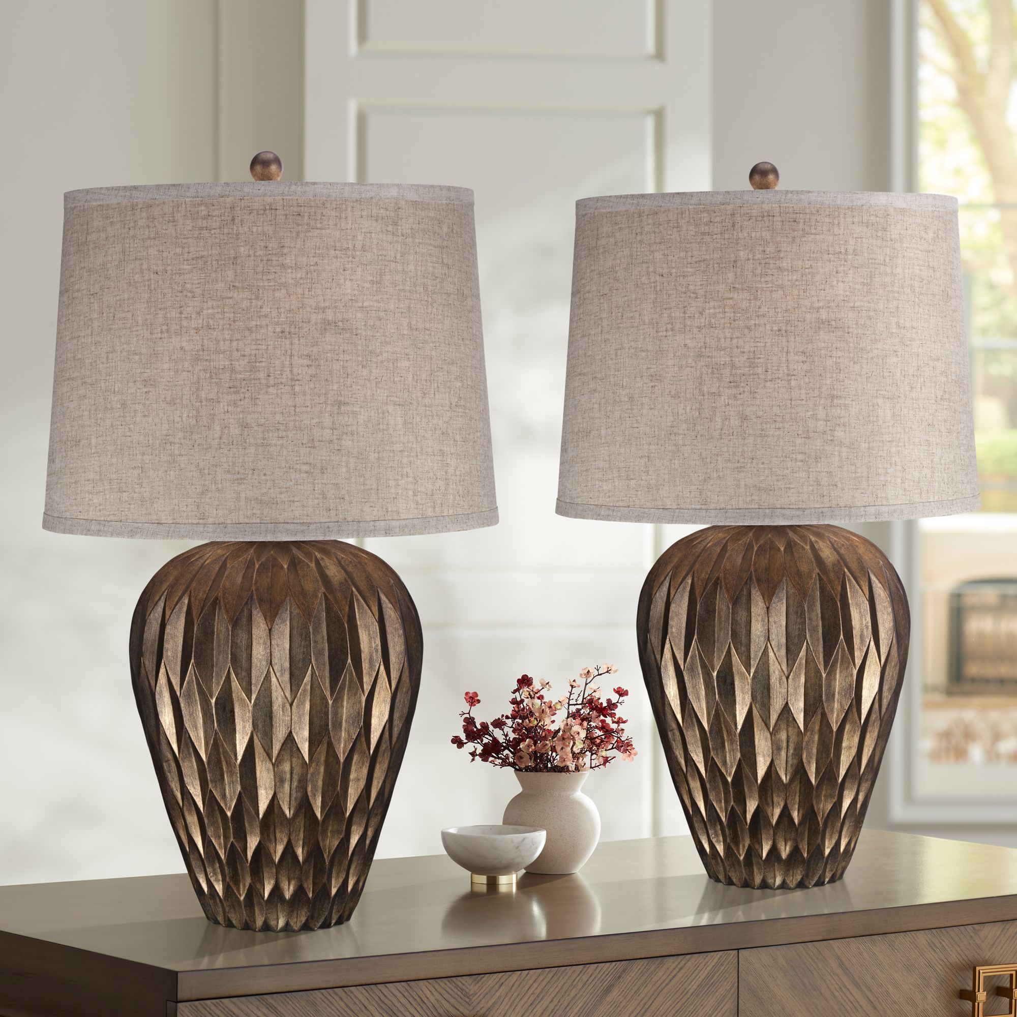 Possini Euro Buckhead Bronze Modern Urn Table Lamps Set of 2