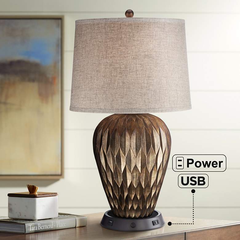 Image 1 Possini Euro Buckhead Bronze Table Lamp with Dimmable USB Workstation Base
