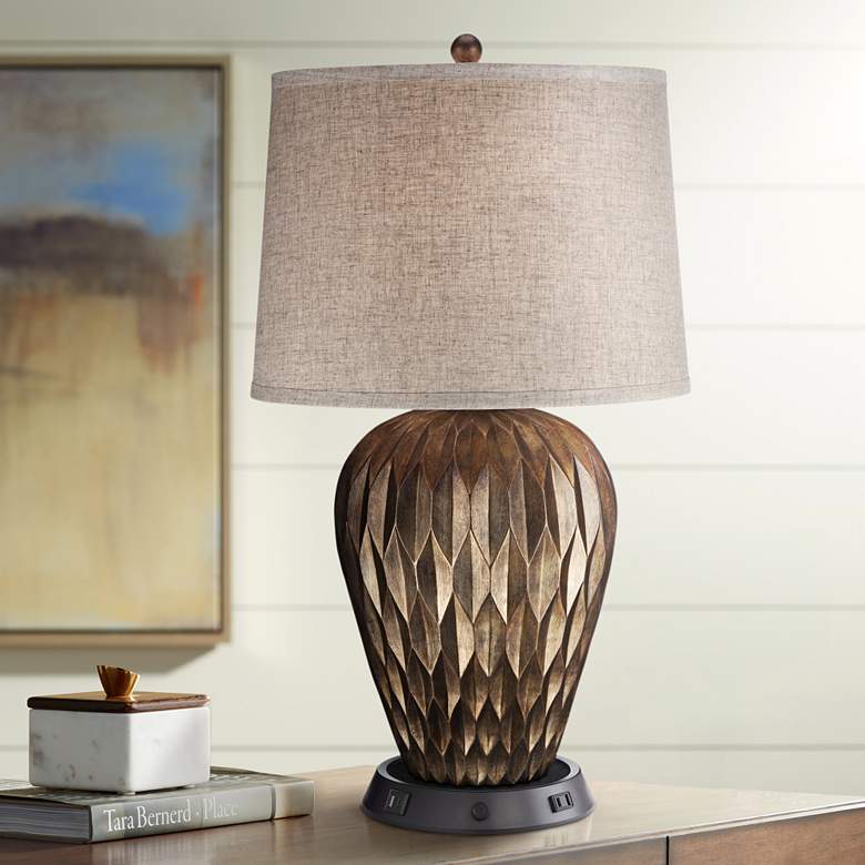 Image 1 Possini Euro Buckhead Bronze Table Lamp with Dimmable USB Workstation Base