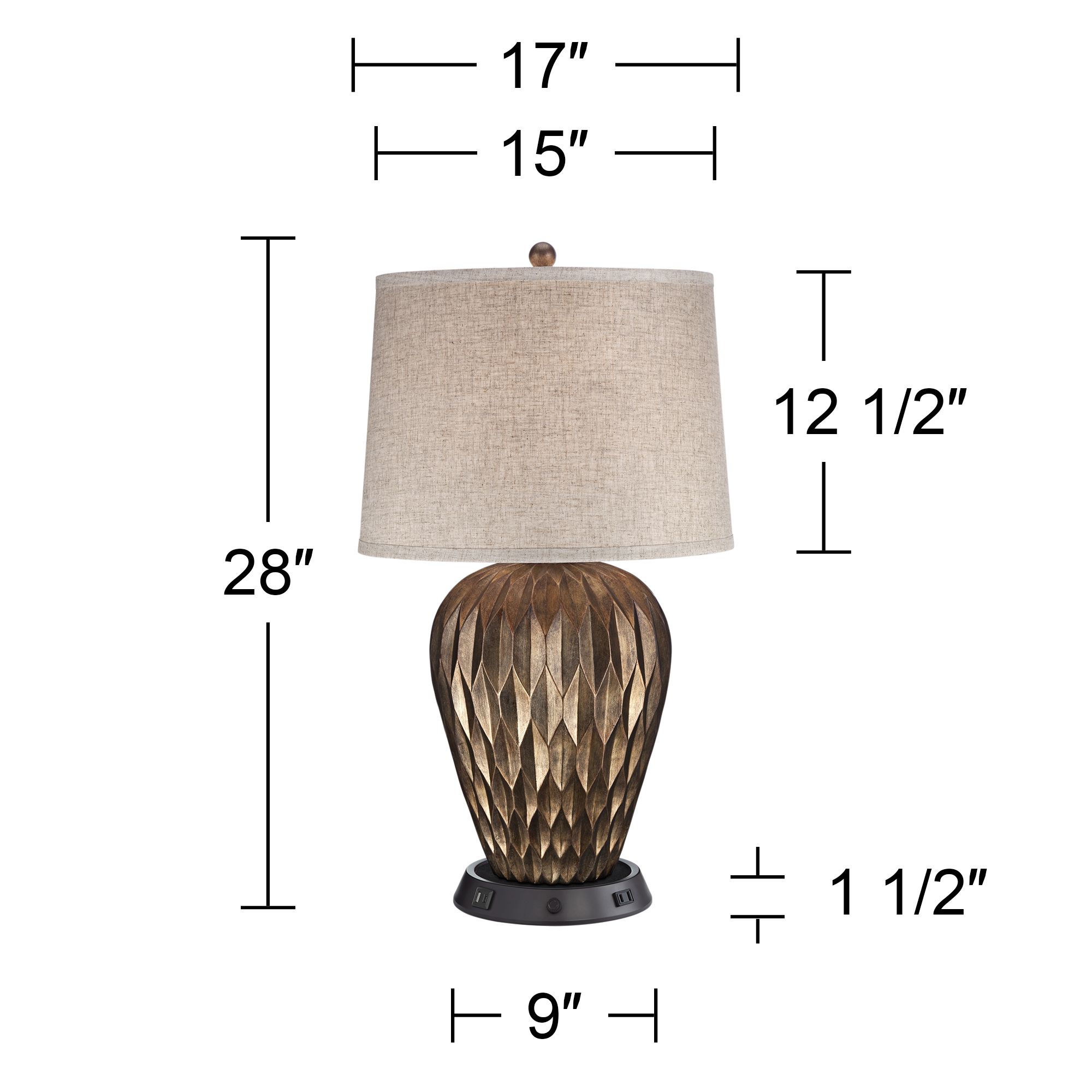 USB Outlet Lamp Base with Dimmer