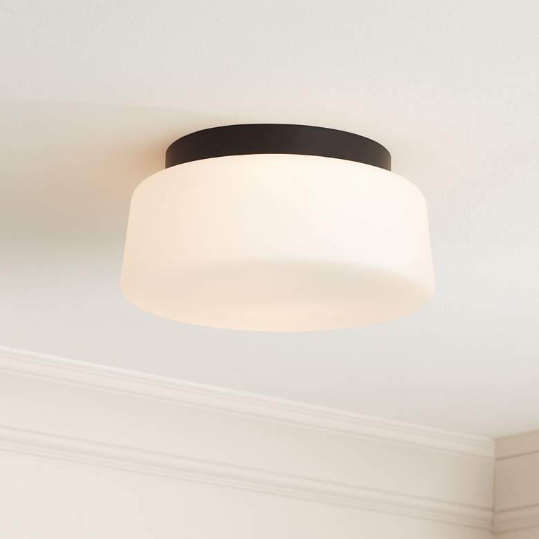 Image 1 Possini Euro Buckley 13" Wide Black Drum Ceiling Light