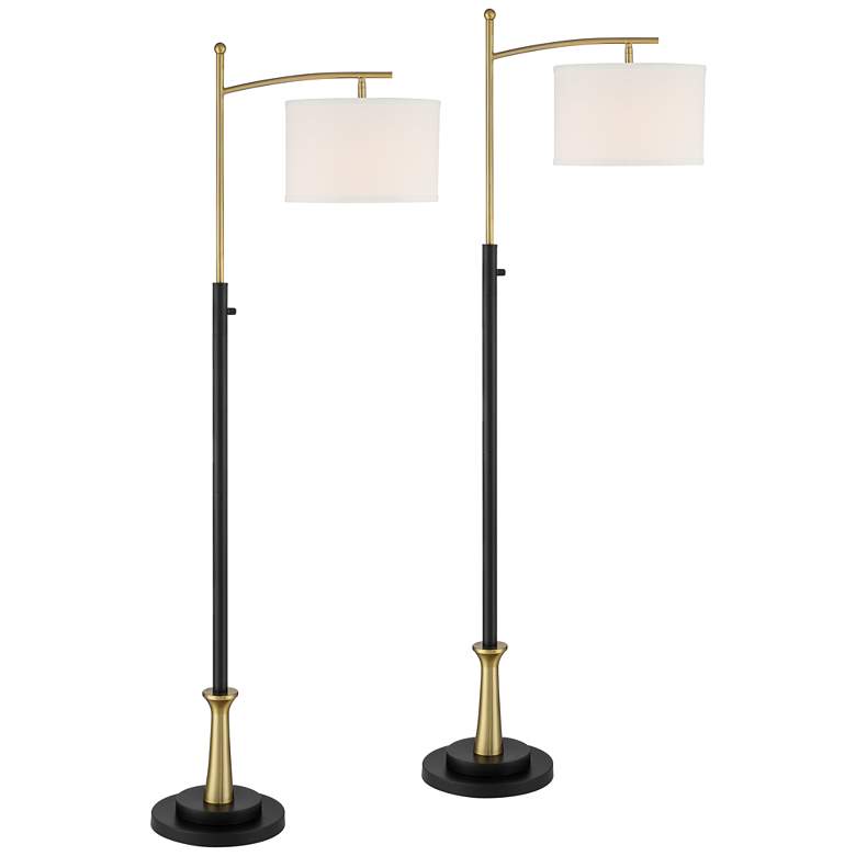 Image 2 Possini Euro Burbank 64" Black Brass Downbridge Floor Lamps Set of 2