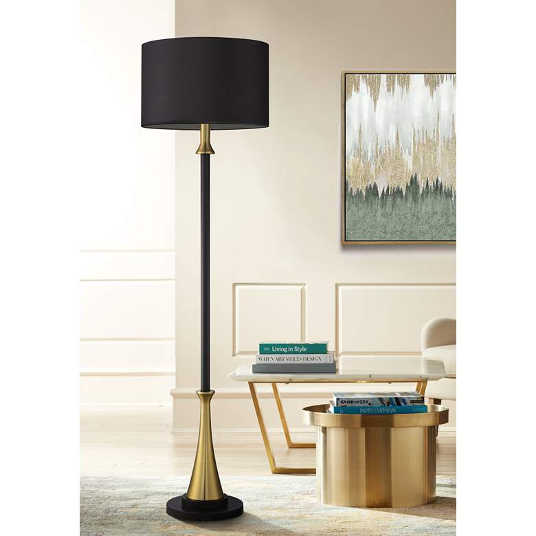 Image 1 Possini Euro Burbank 70" Tall Floor Lamp with Black Shade and Dimmer