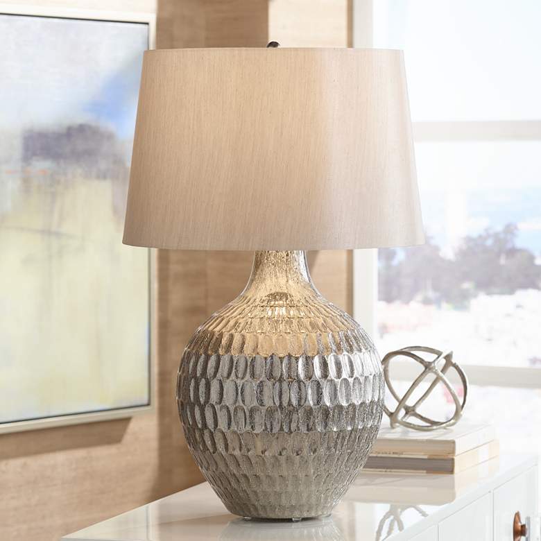 Image 1 Possini Euro Burgess 30" High Silver Modern Textured Glass Table Lamp