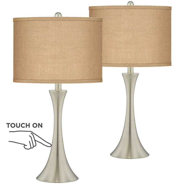 Image 1 Possini Euro Burlap Shade Brushed Nickel Touch Table Lamps Set of 2