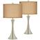 Possini Euro Burlap Shade Brushed Nickel Touch Table Lamps Set of 2