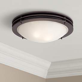 Image2 of Possini Euro Button 16" Wide Bronze and Glass Bowl Ceiling Light