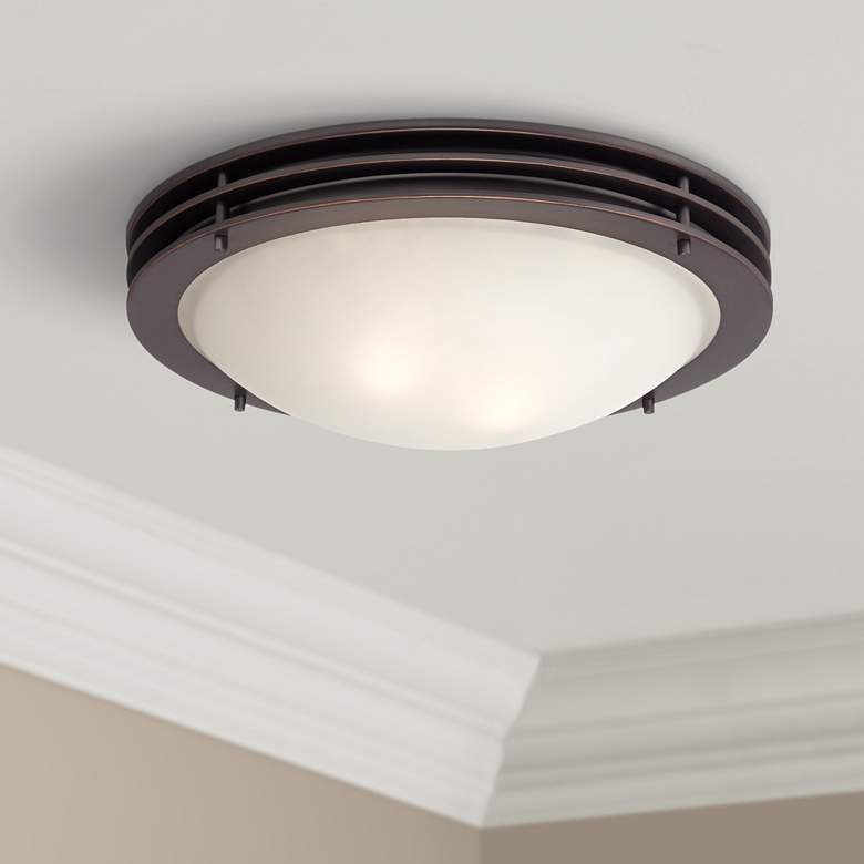 Image 2 Possini Euro Button 16" Wide Bronze and Glass Bowl Ceiling Light