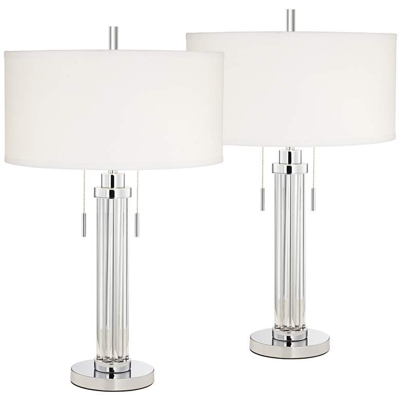 Image 2 Possini Euro Cadence 30" Glass Column Table Lamps Set of 2