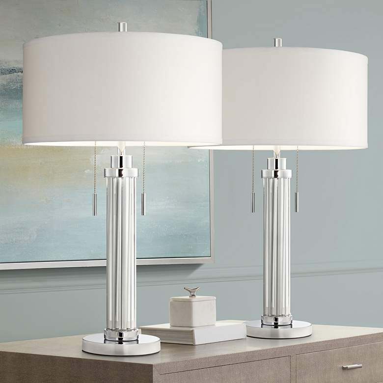 Image 1 Possini Euro Cadence 30 inch Glass Column Table Lamps Set of 2
