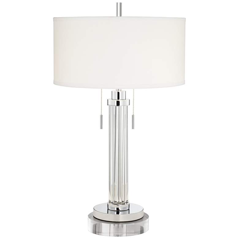 Image 1 Possini Euro Cadence 33" Glass Column Table Lamp with Round Riser