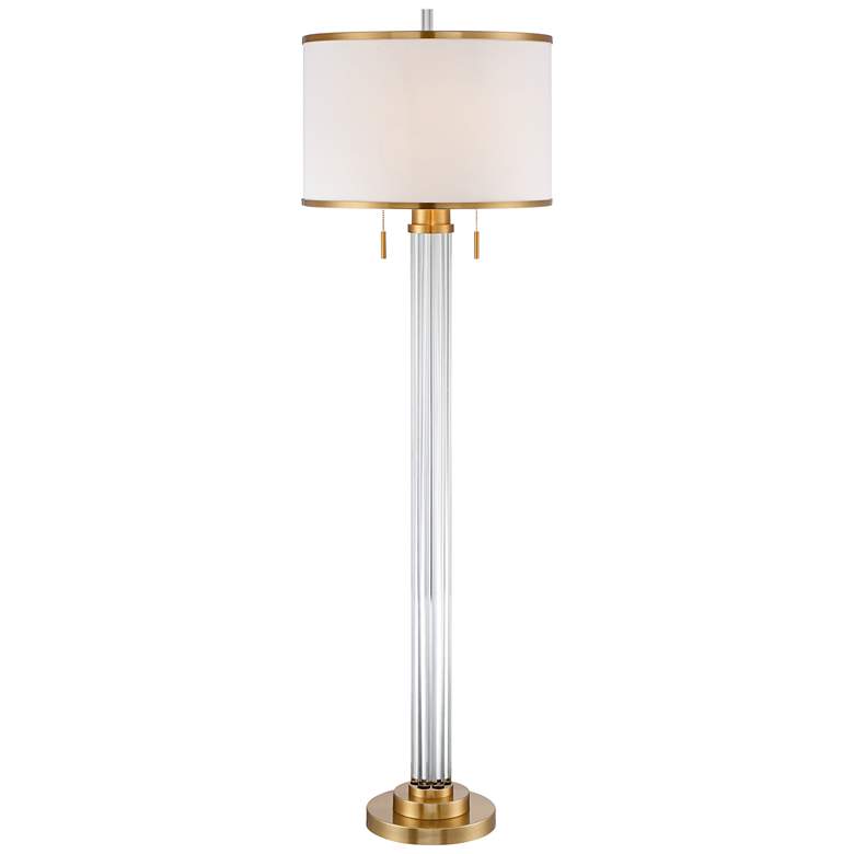 Image 3 Possini Euro Cadence 62 inch Satin Brass and Crystal Column Floor Lamp