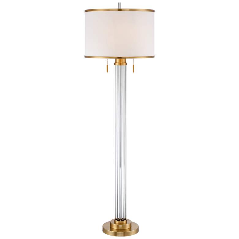 Image 3 Possini Euro Cadence 62" Satin Brass and Crystal Column Floor Lamp