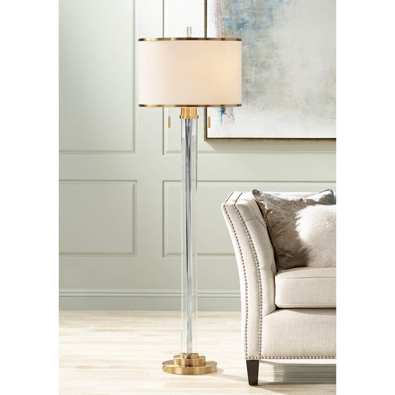 Image 2 Possini Euro Cadence 62" Satin Brass and Crystal Column Floor Lamp