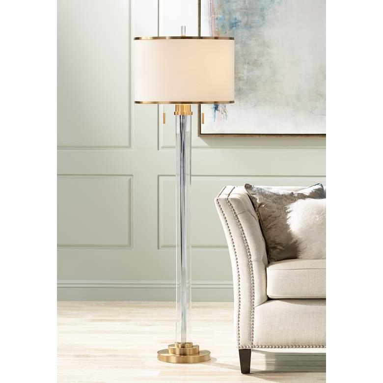 Image 2 Possini Euro Cadence 62 inch Satin Brass and Crystal Column Floor Lamp