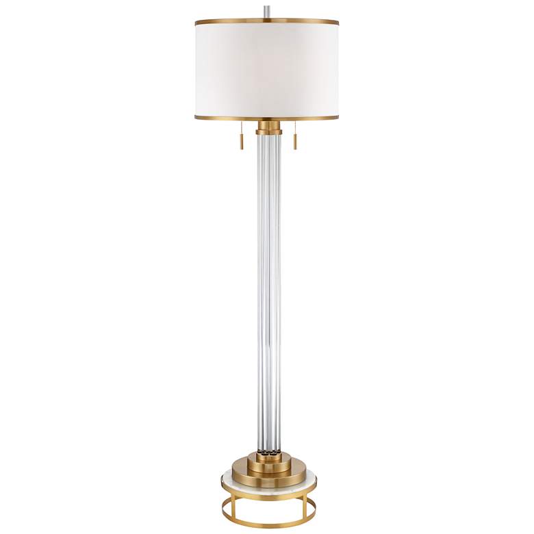 Image 1 Possini Euro Cadence Crystal and Satin Brass Floor Lamp with Riser