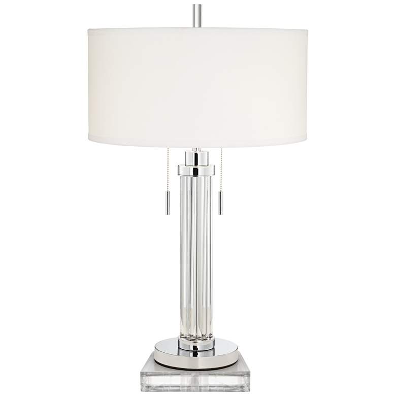 Image 1 Possini Euro Cadence Glass Column Table Lamp With 8 inch Wide Square Riser