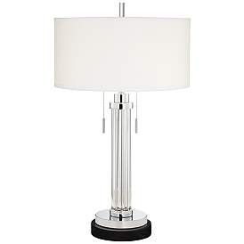 Image1 of Possini Euro Cadence Glass Column Table Lamp with Round Black Marble Riser