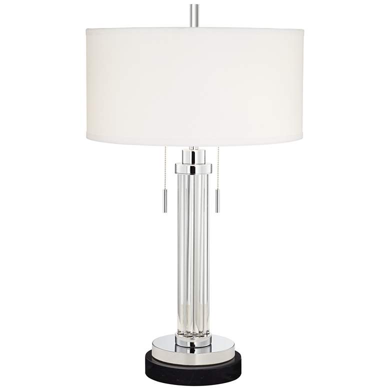 Image 1 Possini Euro Cadence Glass Column Table Lamp with Round Black Marble Riser
