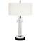 Possini Euro Cadence Glass Column Table Lamp with Round Black Marble Riser