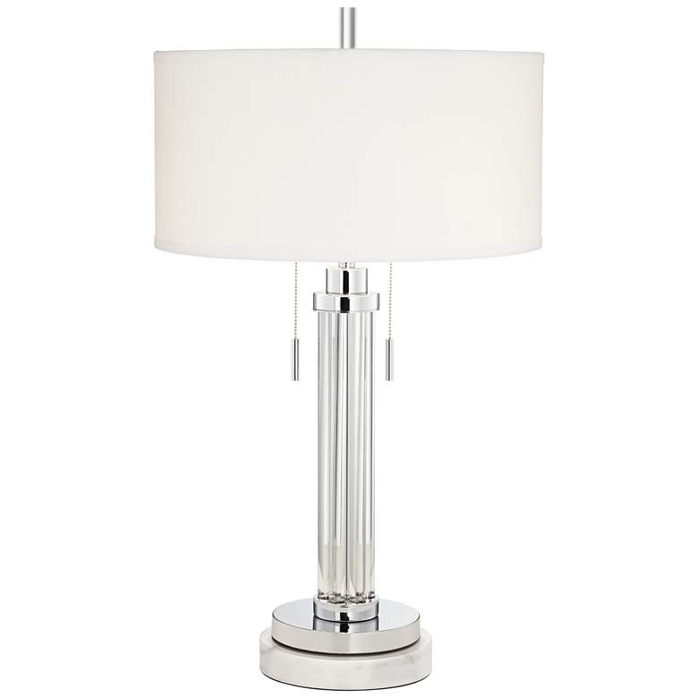 Image 1 Possini Euro Cadence Glass Column Table Lamp with Round White Marble Riser