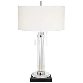 Image1 of Possini Euro Cadence Glass Column Table Lamp with Square Black Marble Riser