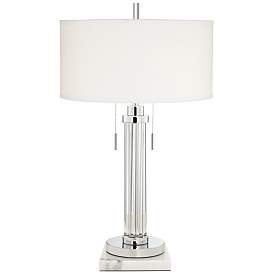 Image1 of Possini Euro Cadence Glass Column Table Lamp with Square White Marble Riser