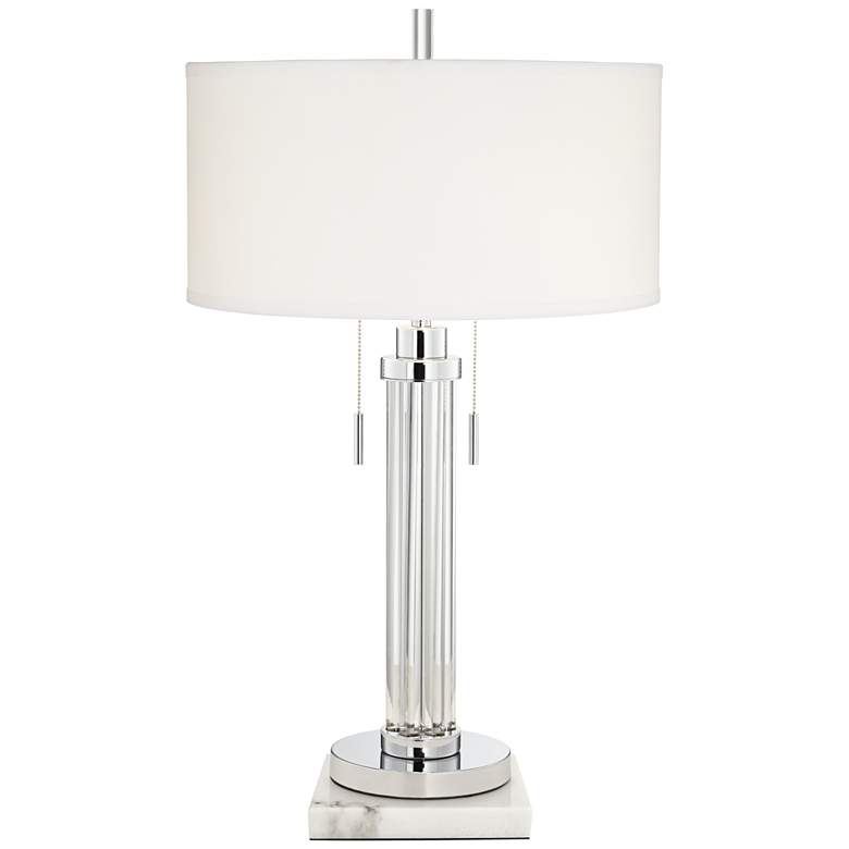 Image 1 Possini Euro Cadence Glass Column Table Lamp with Square White Marble Riser