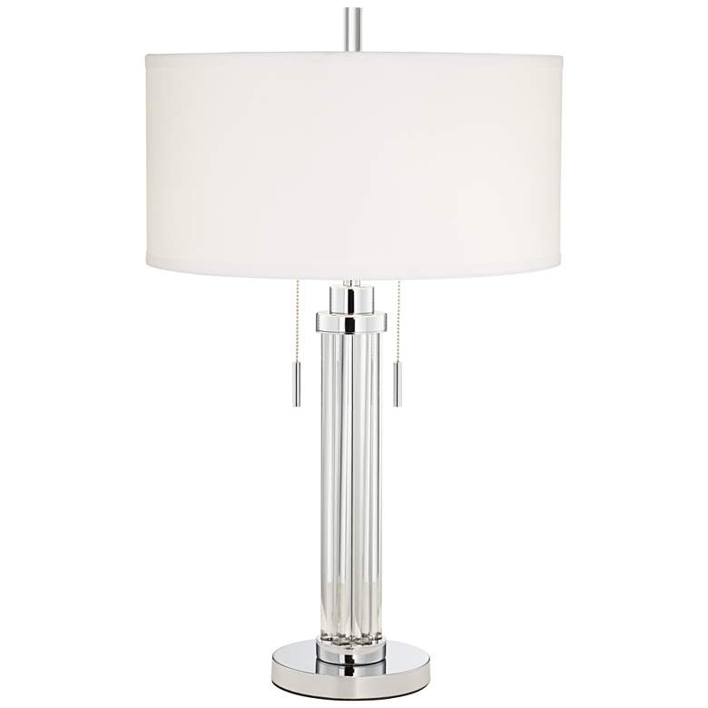 Image 2 Possini Euro Cadence Glass Column Table Lamp With USB Dimmer