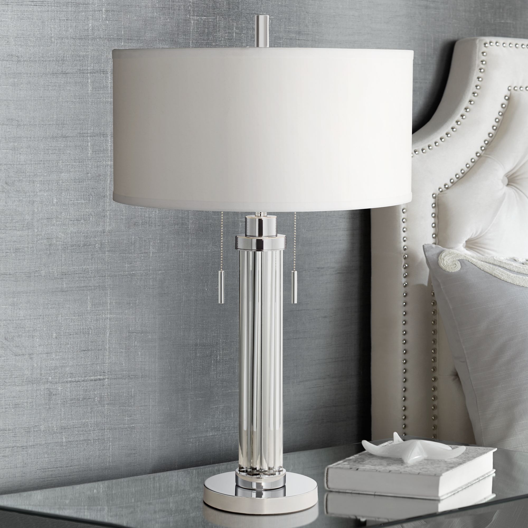 Columbus BlueJackets Plate Rolled in on The lamp Base JS Table Lamp with Chrome Shade 