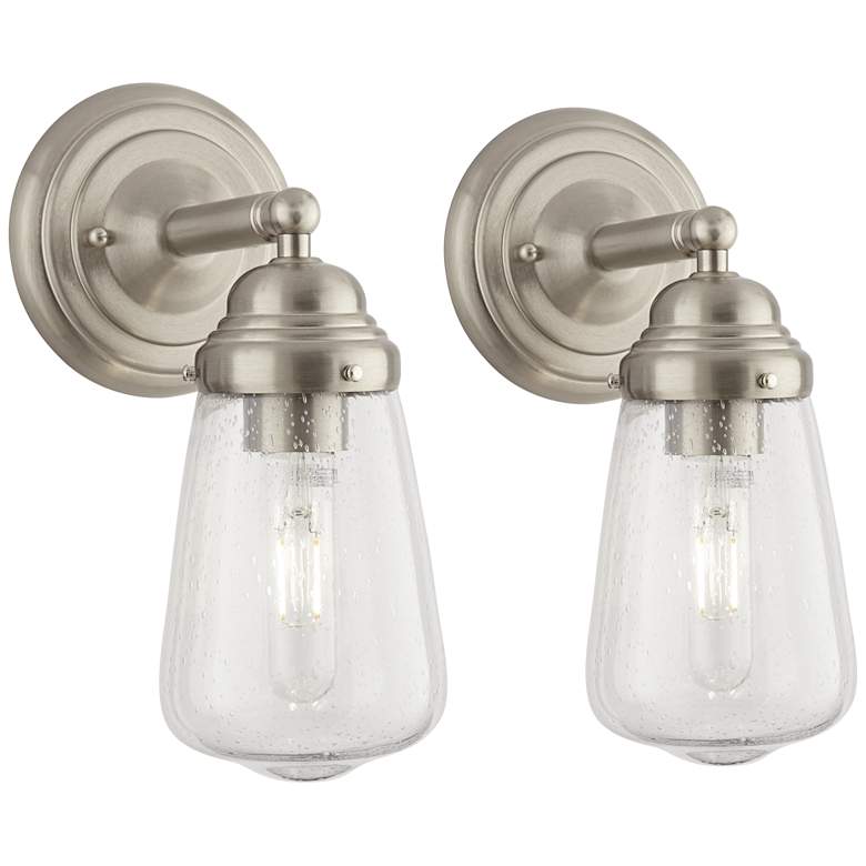 Image 1 Possini Euro Cairon 11 inchH Brushed Nickel Wall Sconce Set of 2
