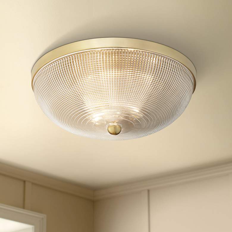 Image 1 Possini Euro Caitlin 14" Wide Gold and Glass Ceiling Light
