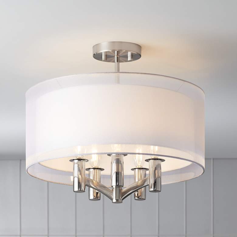 Image 1 Possini Euro Caliari 18 inch Brushed Nickel 5-Light Drum Ceiling Light