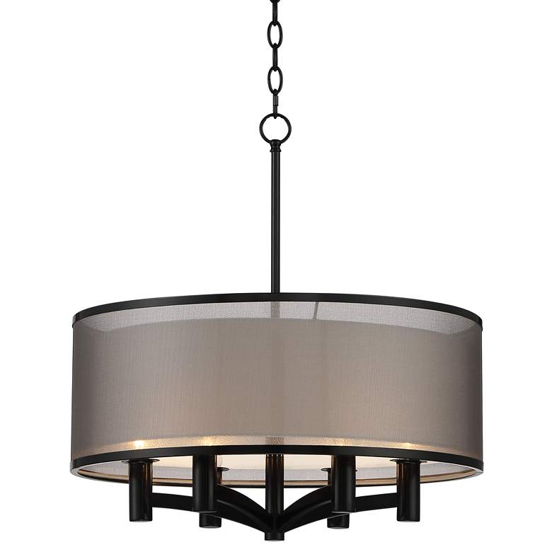 Image 2 Possini Euro Caliari 22 inch Wide Black 6-Light Double Shade Pendant