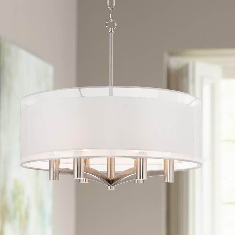 Image 1 Possini Euro Caliari 22" Wide Brushed Nickel 6-Light Drum Pendant