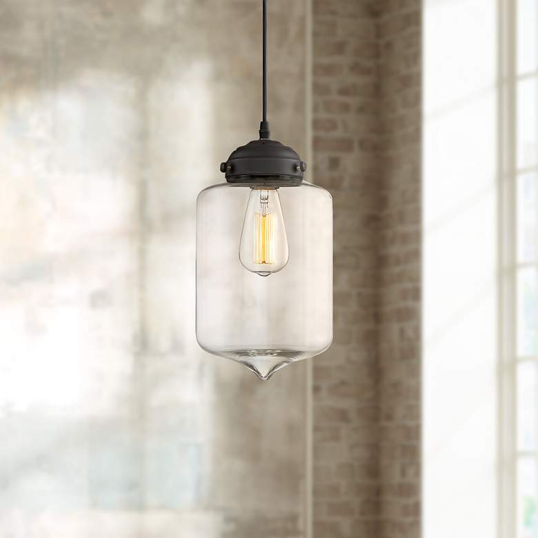 Image 1 Possini Euro Calico 7" Wide Black Glass Mini Pendant