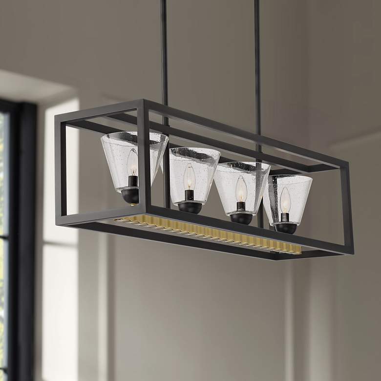Image 1 Possini Euro Callan 38" Wide Bronze 4-Light Rectangular Island Pendant