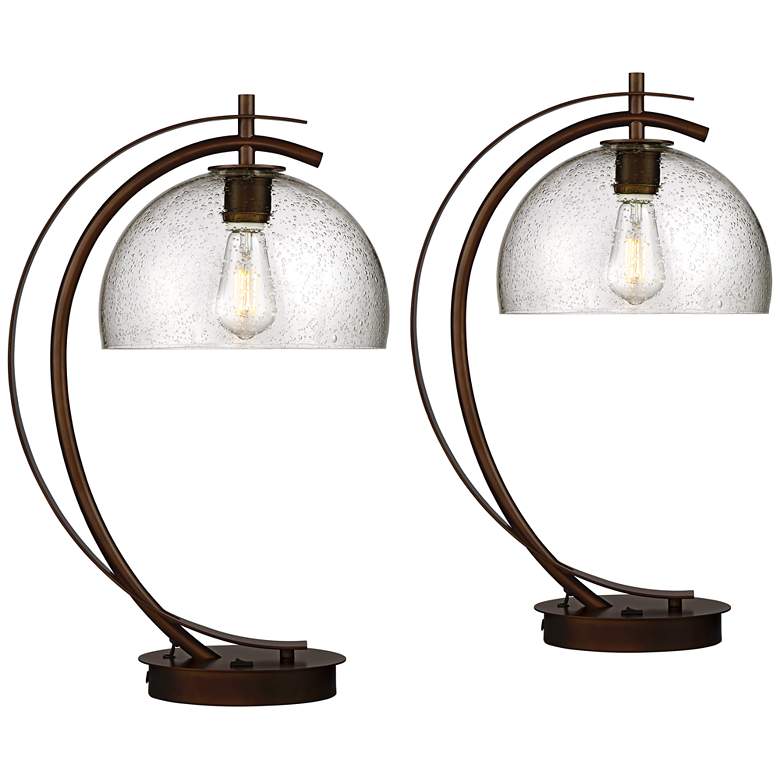 Image 2 Possini Euro Calvin 22 1/2 inch Bronze LED USB Desk Lamps Set of 2